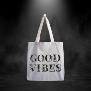 “Good Vibes Floral Canvas Tote Bag – Eco-Friendly Cotton Reusable Shopping Bag”