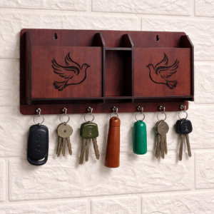 Premium Wooden Wall Key Holder with Storage Shelf & Bird Design | Multi Hook Key Organizer