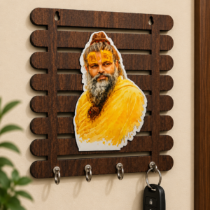 PNP Spiritual Saint Wooden Key Holder 8x7 Inch | Wall Mounted Key Stand with 4 Hooks | Religious Home Décor